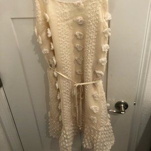 Cream Spaghetti Strap Pom-Pom Dress, size L
